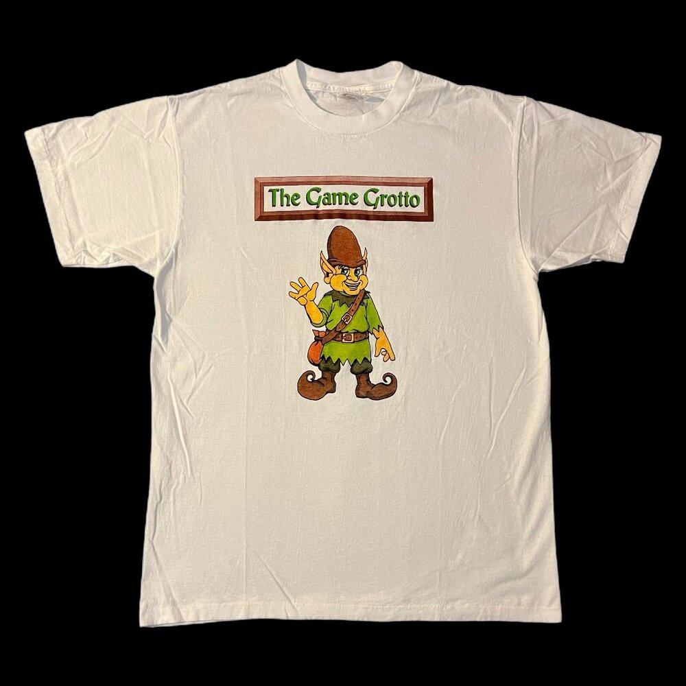 Vintage 90s The Game Grotto White Single Stitched Graphic T-shirt Sz Large